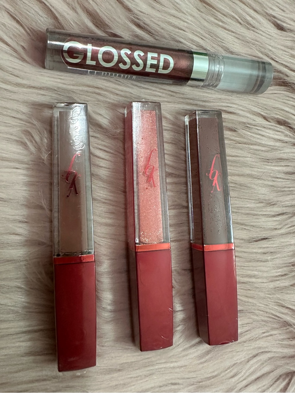 Glossed Liquid Lip Trio in Rose and Nude Shades